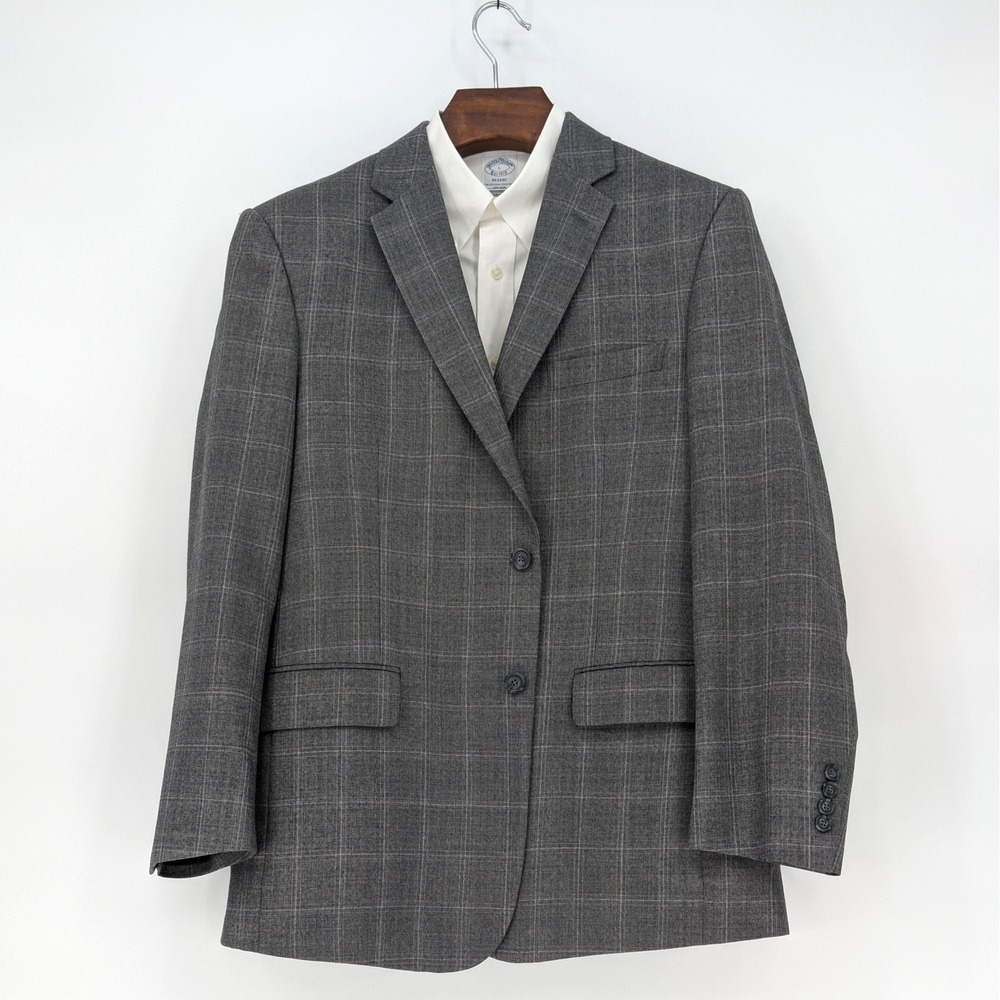 Jos A Bank Travelers Gray Plaid 100% Wool Tailored Blazer 44R